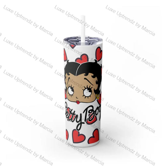 Betty Boop Hearts Skinny Tumbler With Straw 20Oz Glossy / White Mug