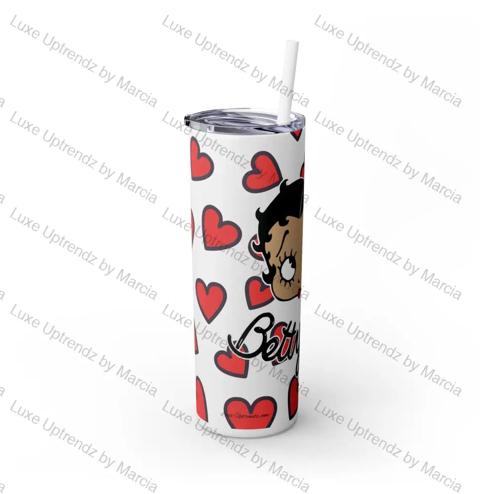 Betty Boop Hearts Skinny Tumbler With Straw 20Oz Mug